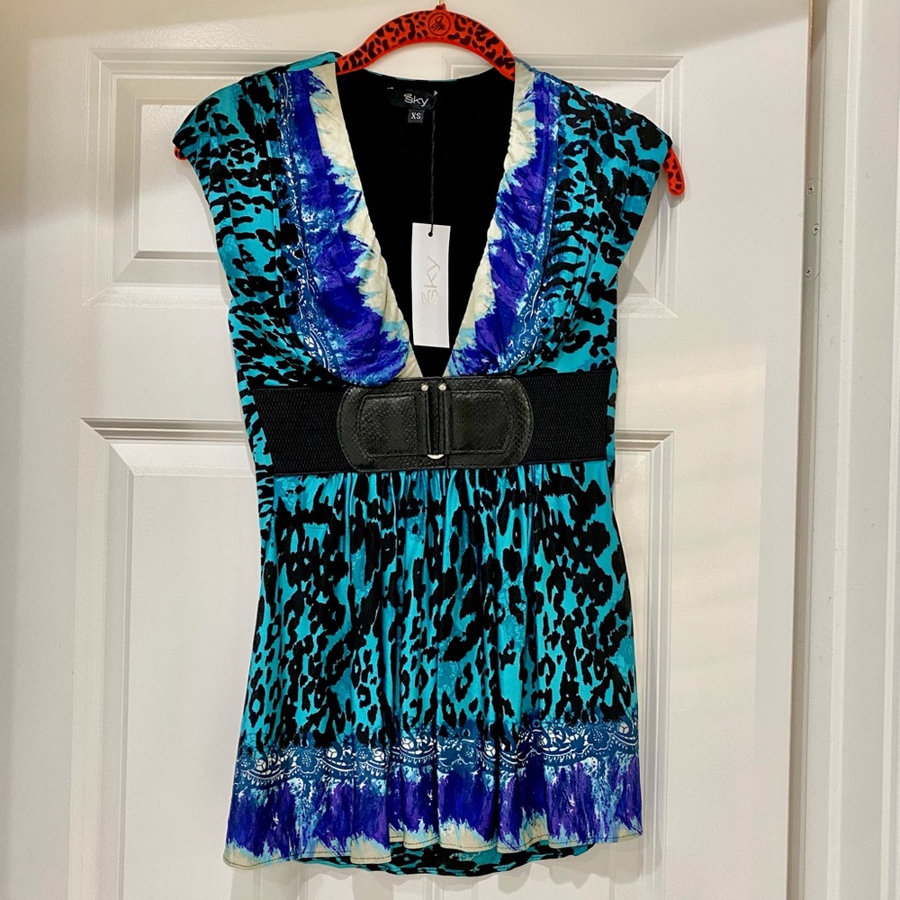 SKY Top with Leather Detail, Size XS. NWT